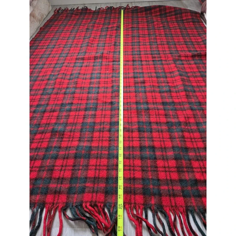 VTG Pendleton Virgin Wool Red Black Plaid Fringe Throw Blanket Made in USA EUC
